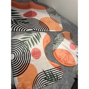 Bathroom Rug Set 3 Piece Orange Geometric Leaves Foam Soft New